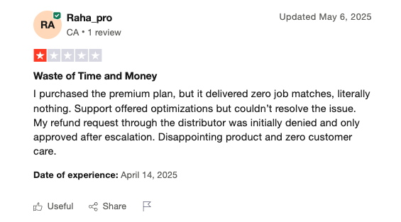 TrustPilot Review of LoopCV - Una pérdida de tiempo